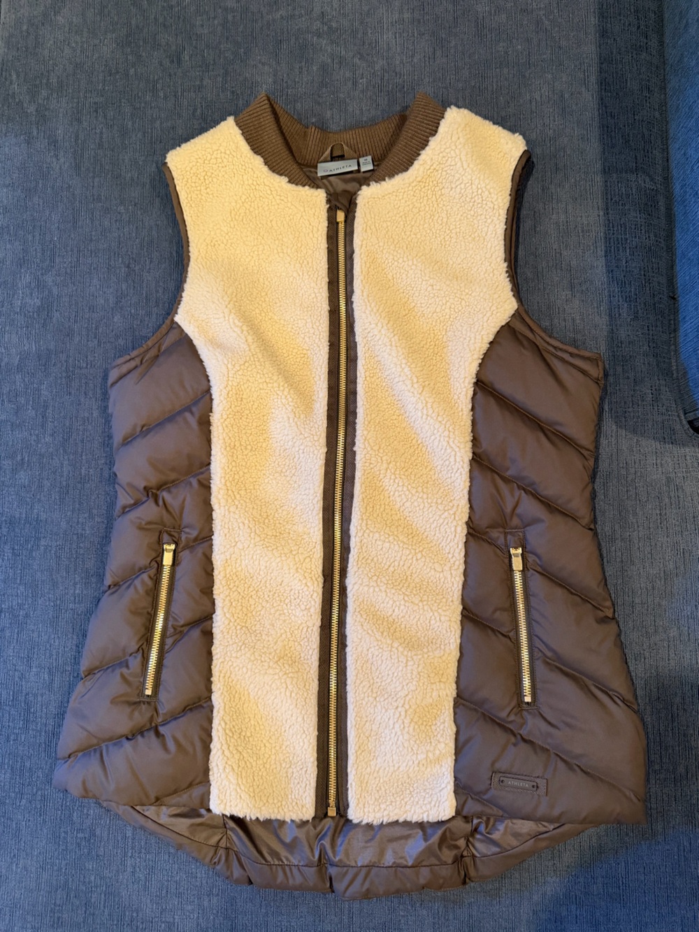 Athleta Responsible Down Tundra Vest Brown/Olive Sherpa Goose Down Women’s [M]